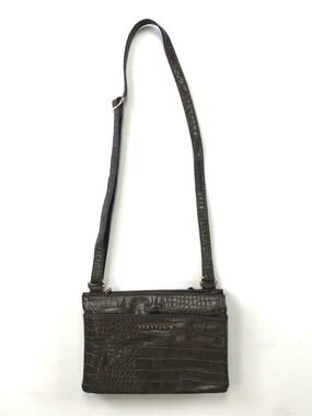 KGB brown croc multi-pocket gusseted zip top cross body purse
